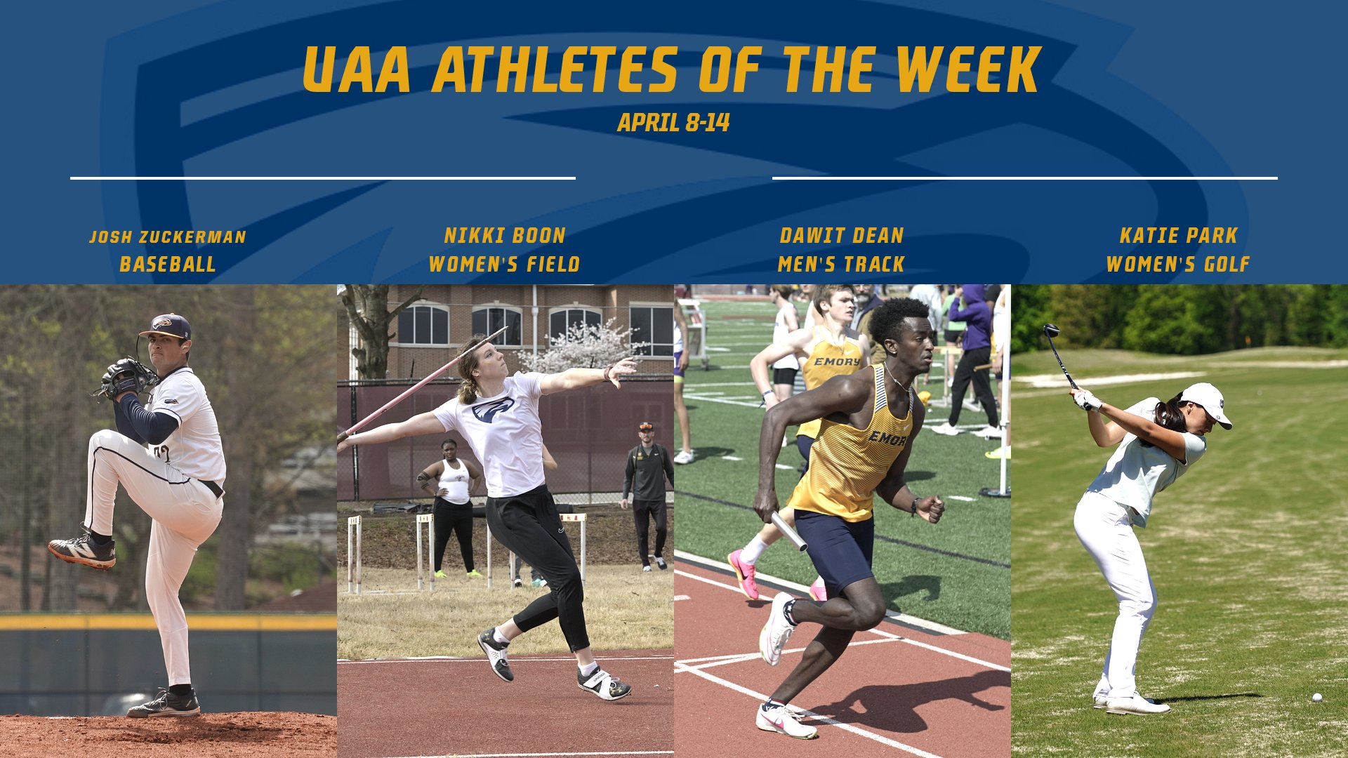 Four Eagles Named UAA Athletes of the Week for April 8-14