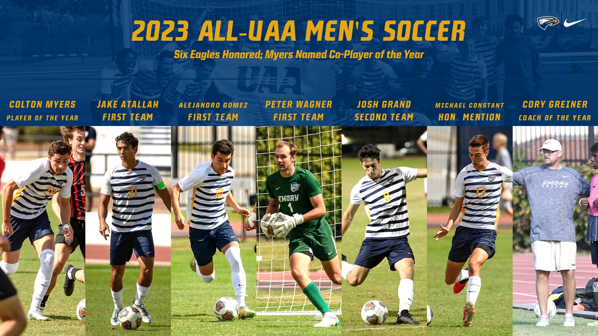 Men's Soccer Well-Represented on All-UAA Team; Myers Named Co-Player of the Year