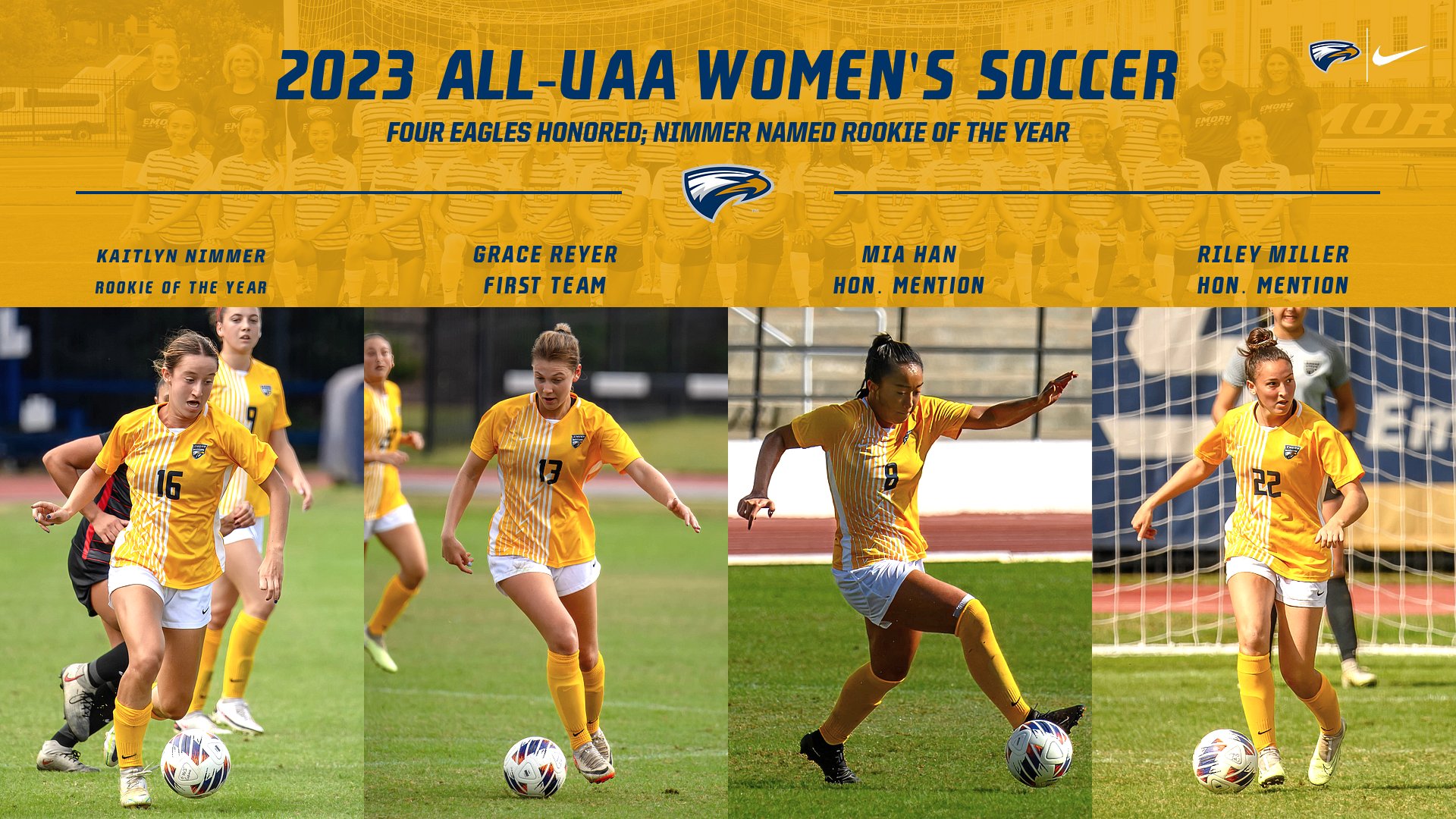 Women's Soccer Places Four on All-UAA Team; Nimmer Named Rookie of the Year