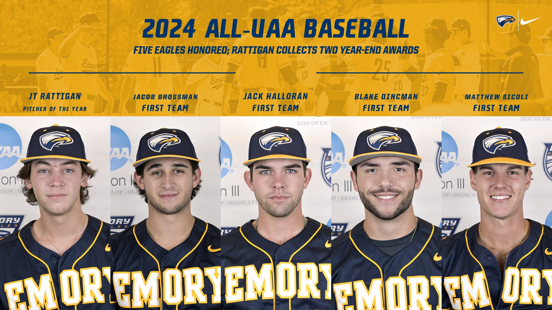 Emory Baseball Lands Five on All-UAA Teams; Rattigan Collects Pitcher & Rookie of the Year Honors