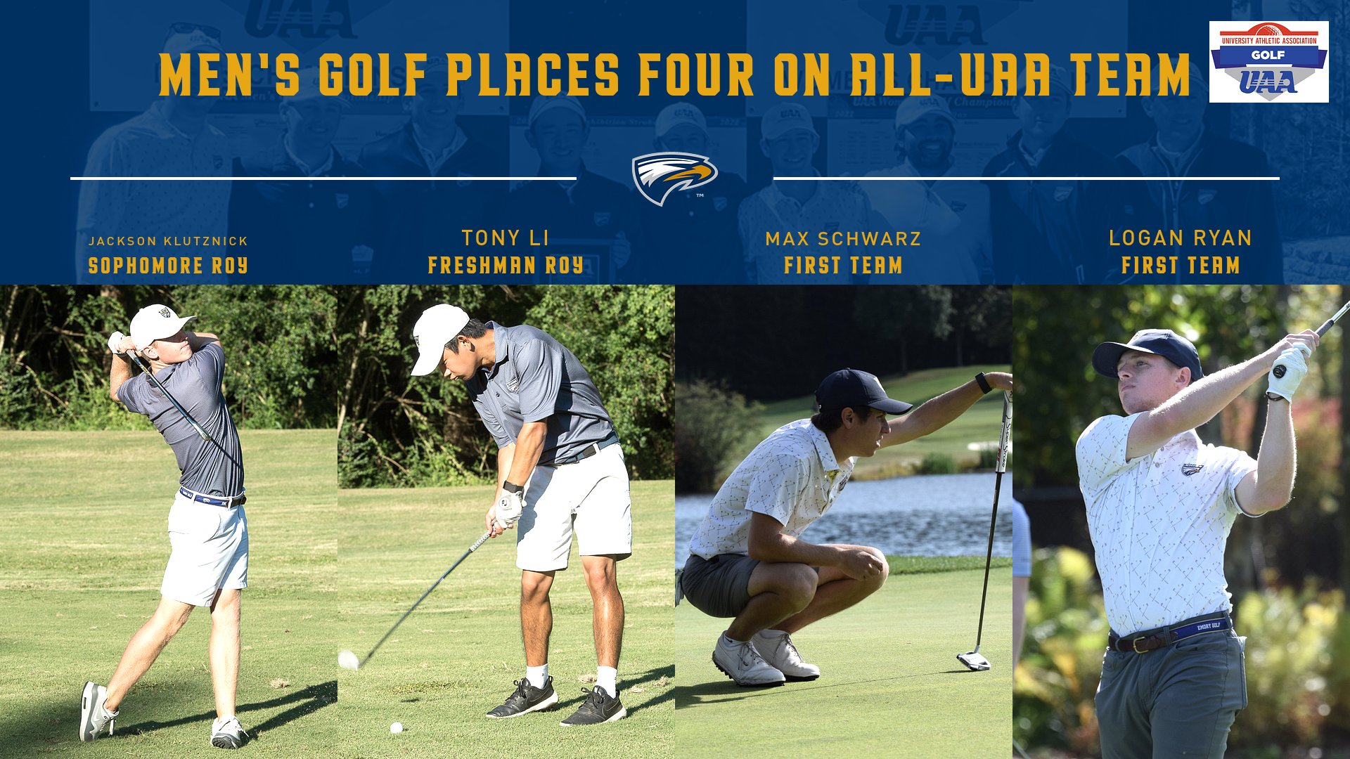 Men's Golf Places Four on All-UAA Team; Klutznick & Li Sweep Rookie of the Year Awards