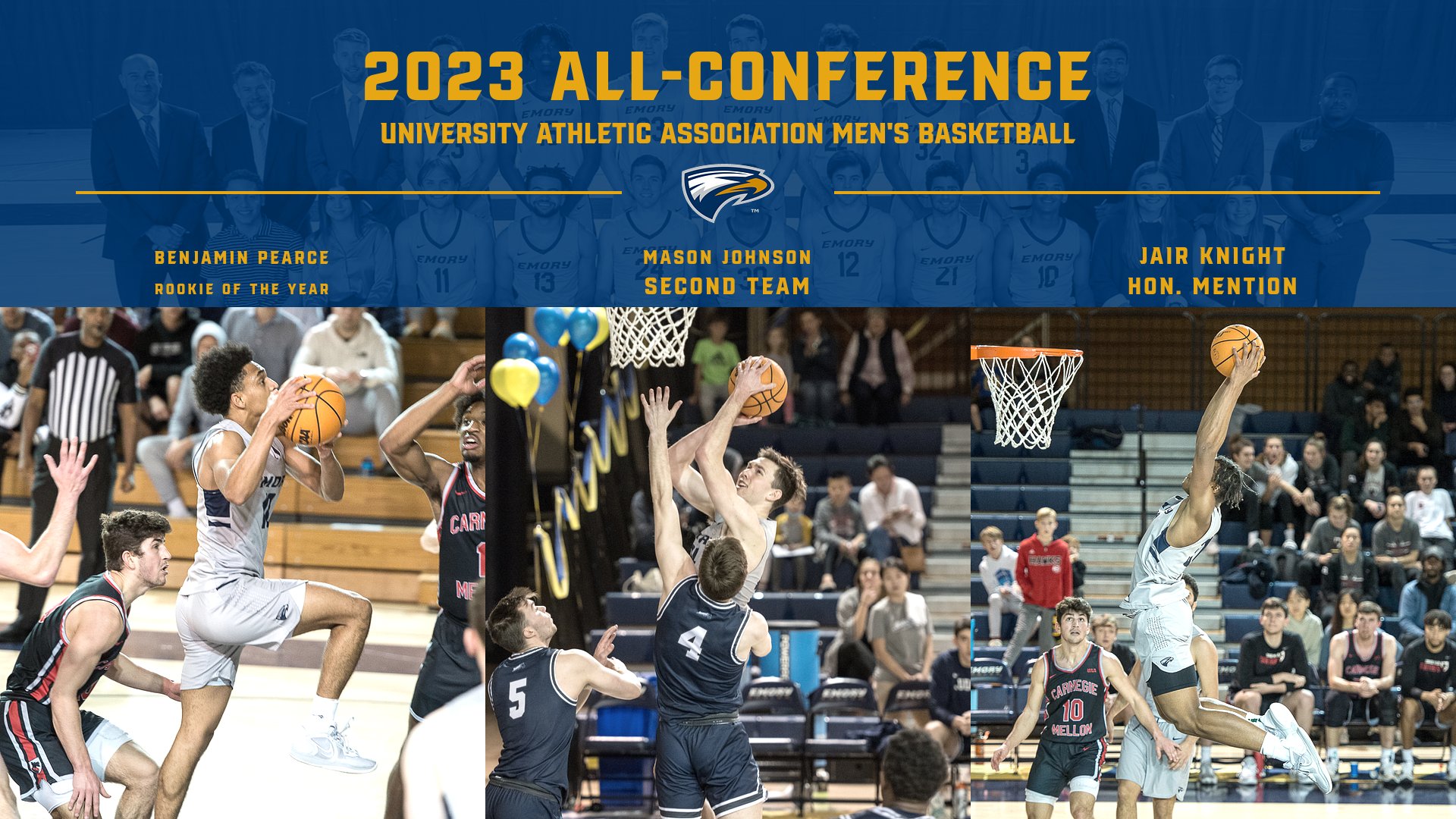 Three From Men's Basketball Honored on All-UAA Team; Pearce Named Rookie of the Year