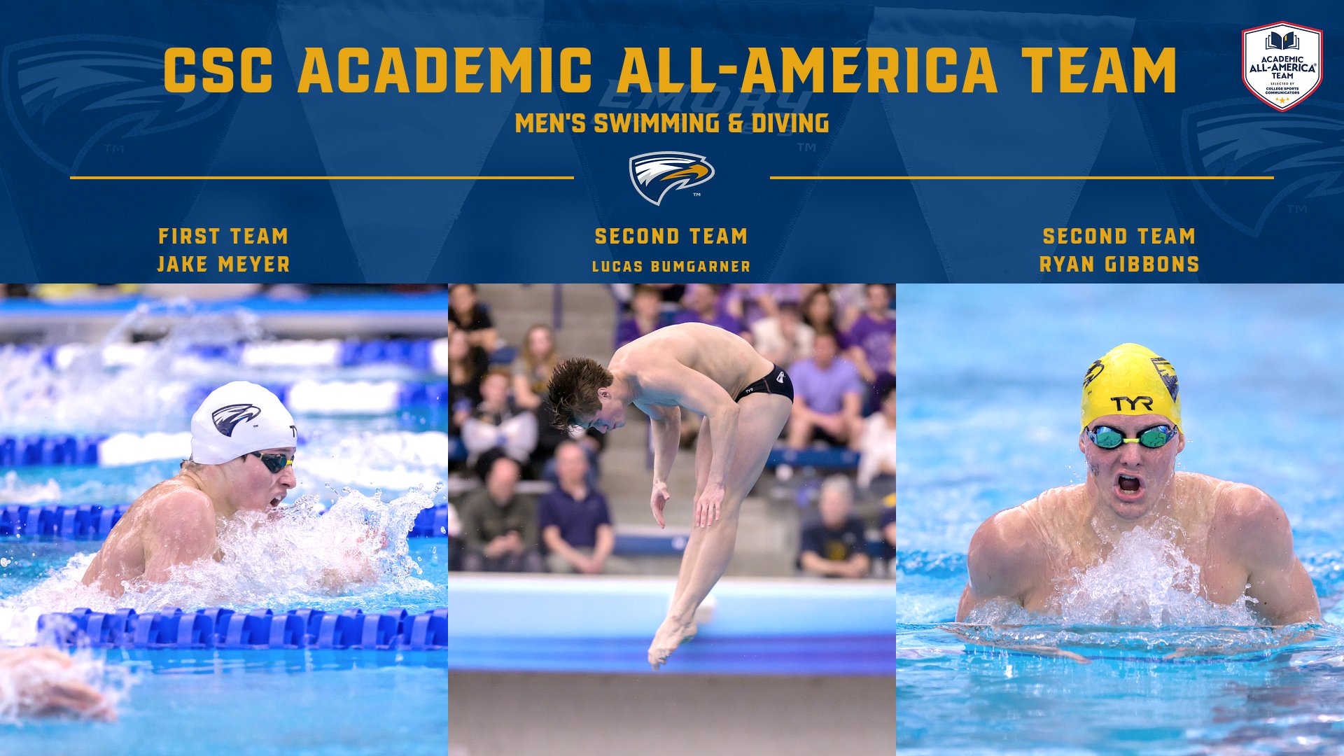Three from Men's Swimming & Diving Land on CSC Academic All-America Teams
