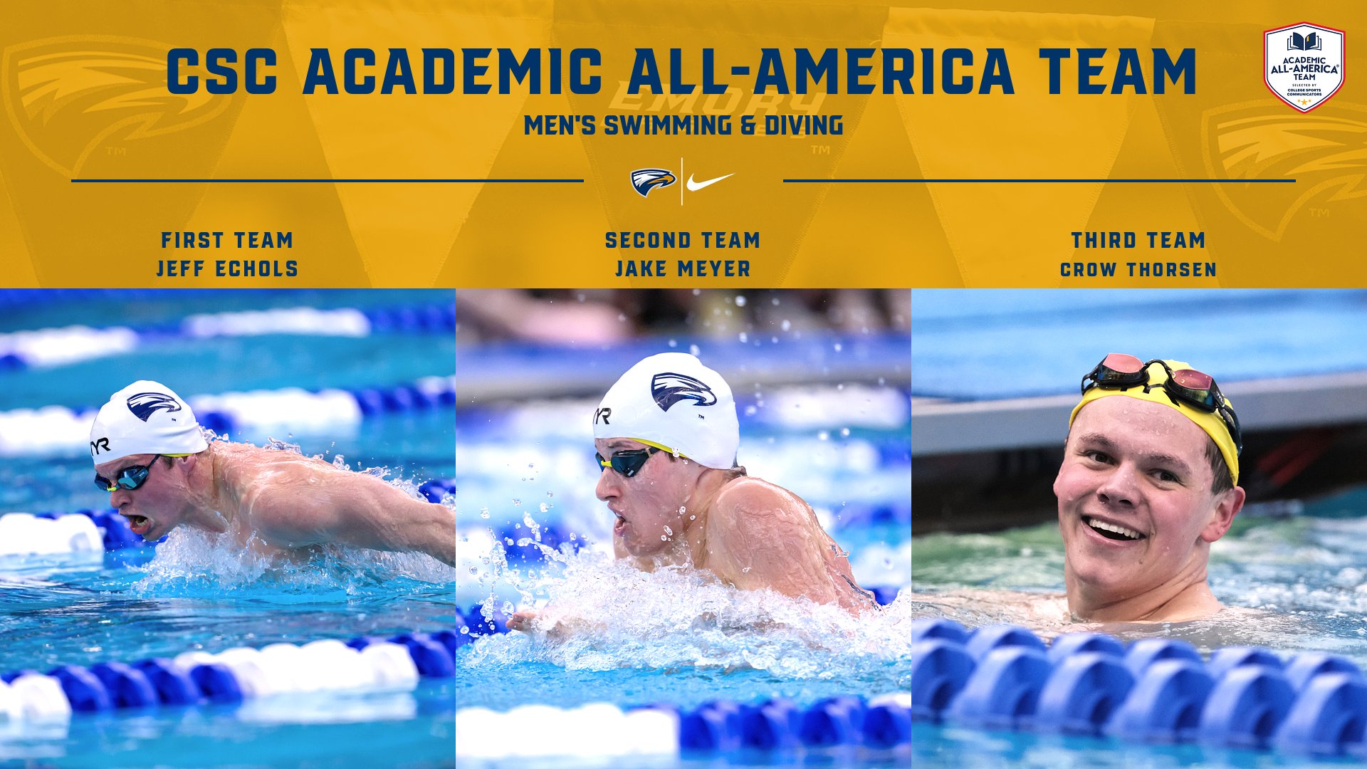 Men's Swimming & Diving Lands Three on CSC Academic All-America Teams