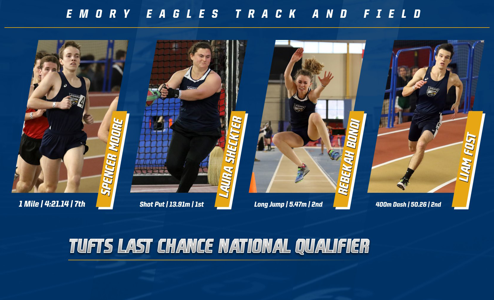 Four Emory Track & Field Athletes Compete at Tufts Last Chance National Qualifier