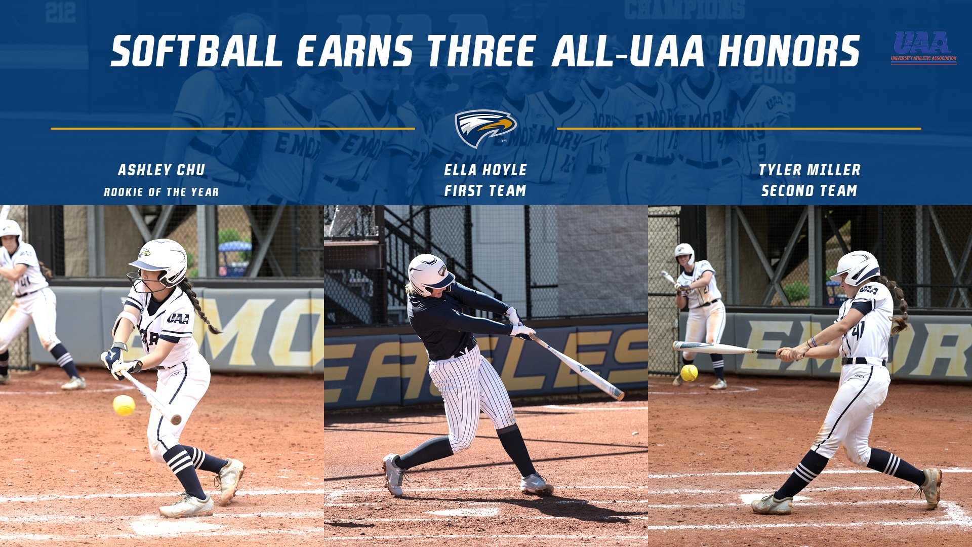 Softball Places Three on All-UAA Team; Ashley Chu Named Rookie of the Year