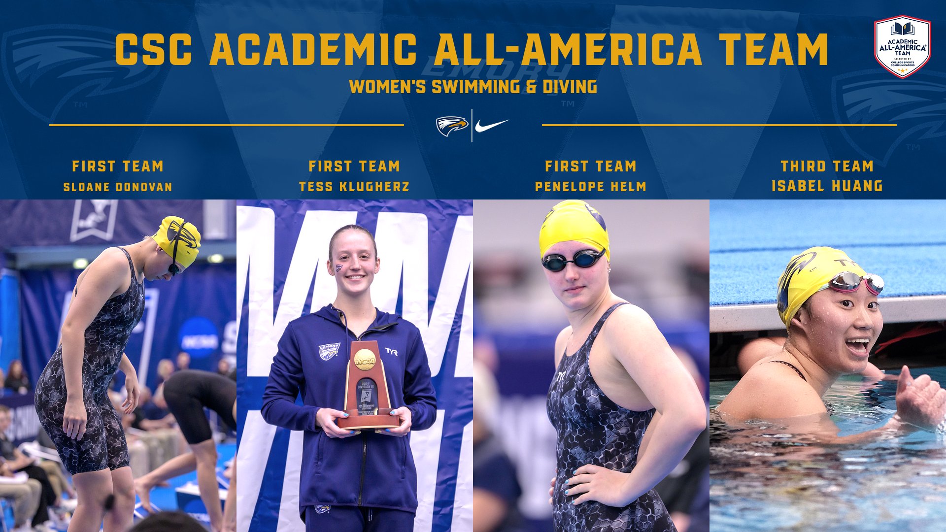 Four from Women's Swimming & Diving Honored as CSC Academic All-Americans