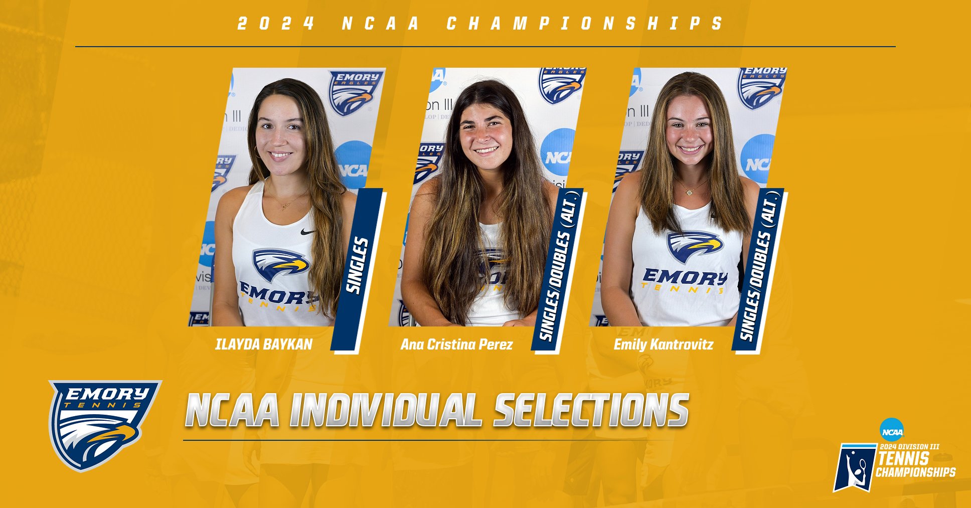 Three from Women’s Tennis Selected to NCAA Individual Championships