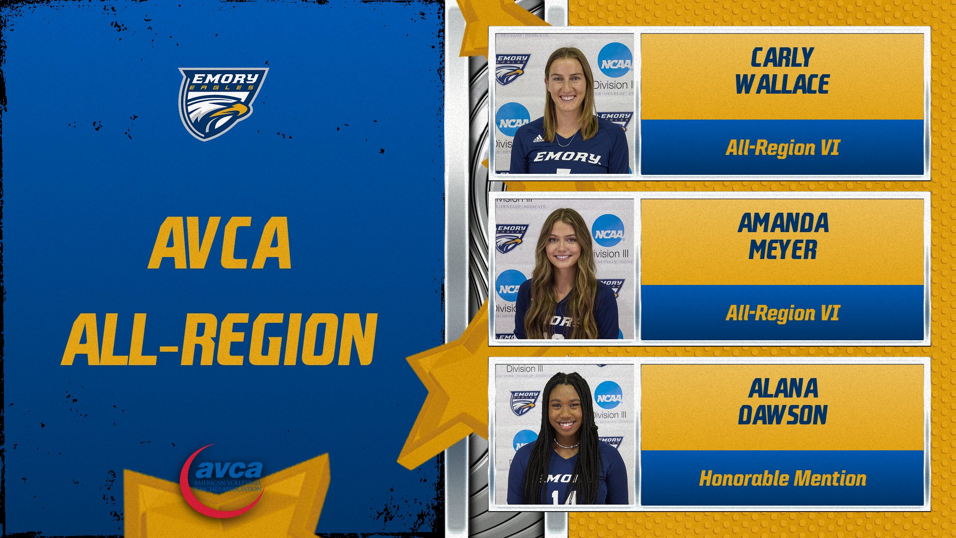Three from Emory Volleyball Earn AVCA All-Region Recognition