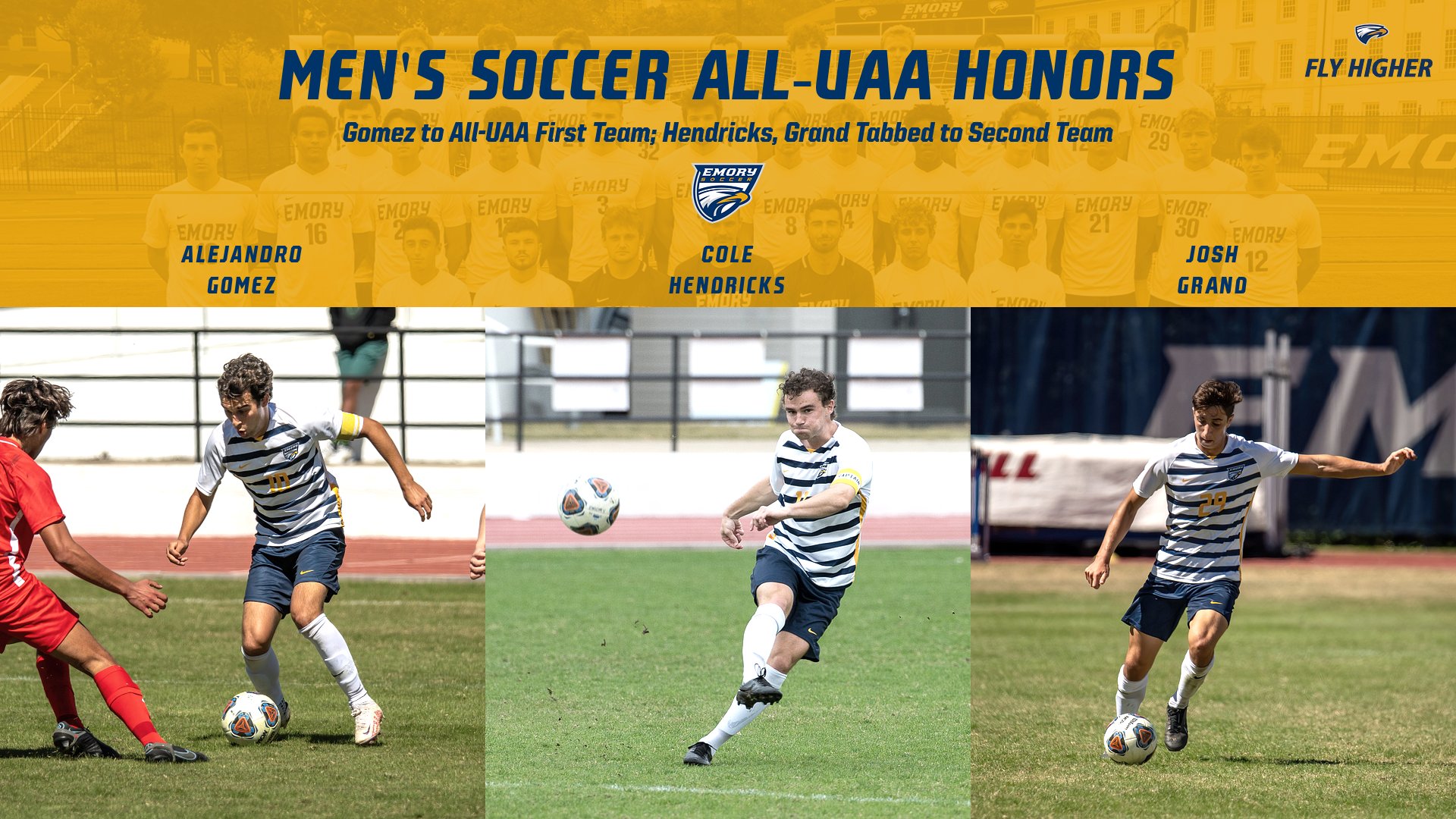 Men's Soccer Trio Tabbed to All-UAA Team